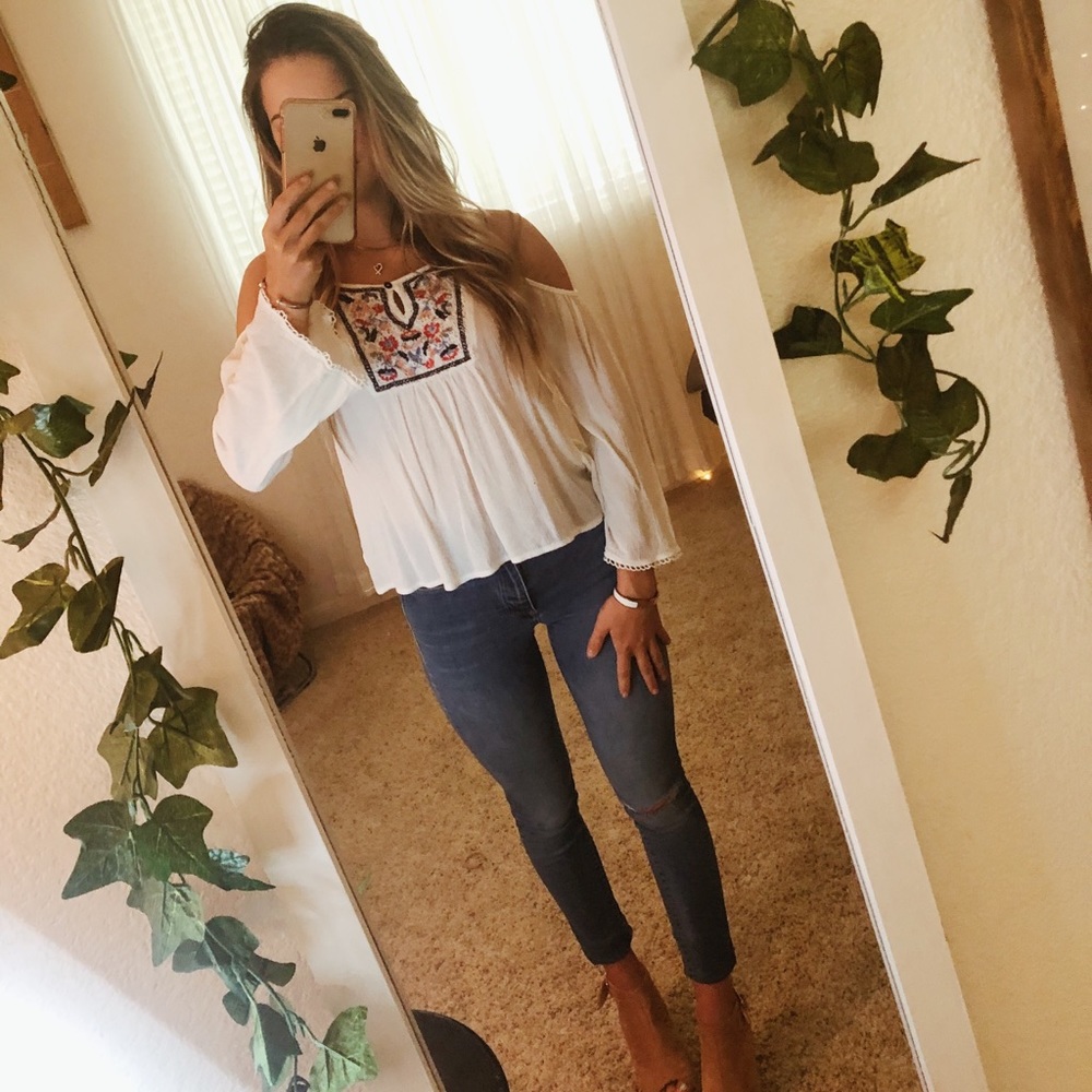 White off the shoulder embroidered top